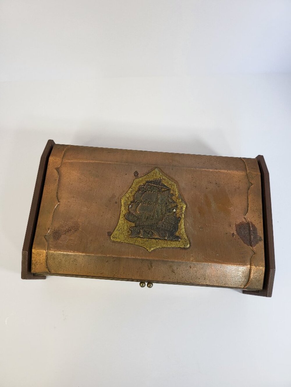 Vintage MCM Copper Clad Wood Valet‎ Box